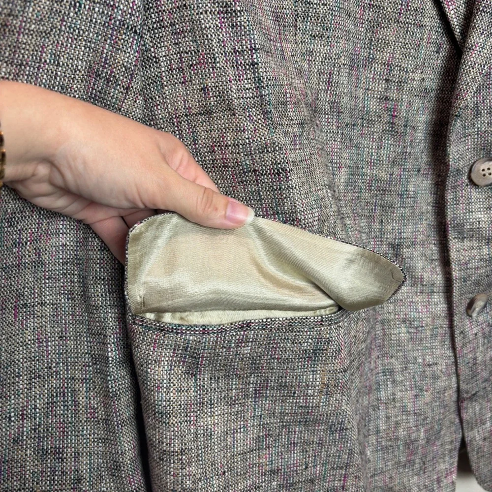 John Weitz Sport Coat Mens 44R Grey Multi 100% Silk Tweed Confetti Blazer Jacket